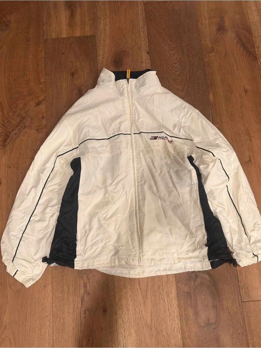 Tommy Hilfiger White and Black Zip-Up Windbreaker Jacket
